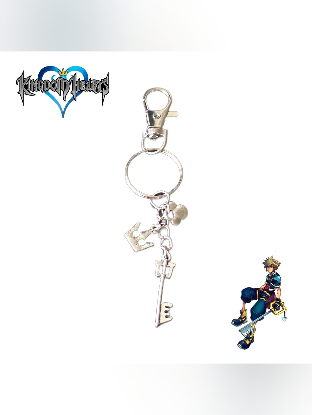 Kingdom Hearts Silver Tone Keyblade 3 Charm Keychain